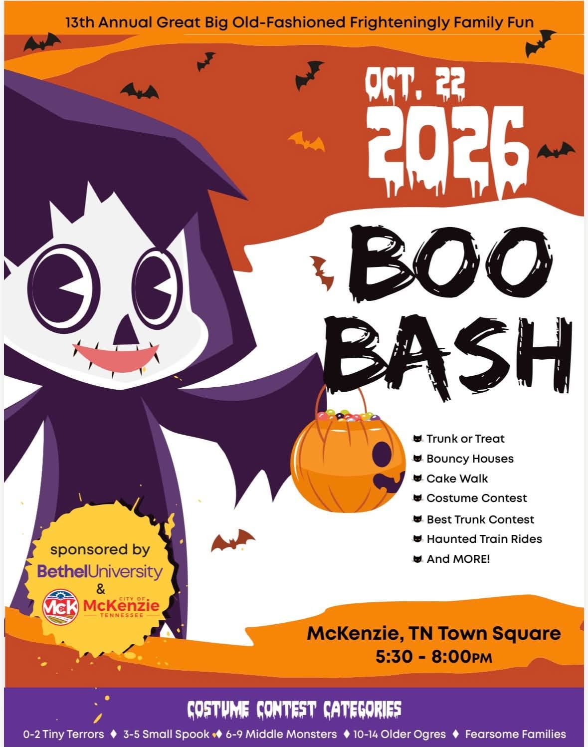 McKenzie, Bethel to Host 13th Annual "Boo Bash" Halloween Celebration