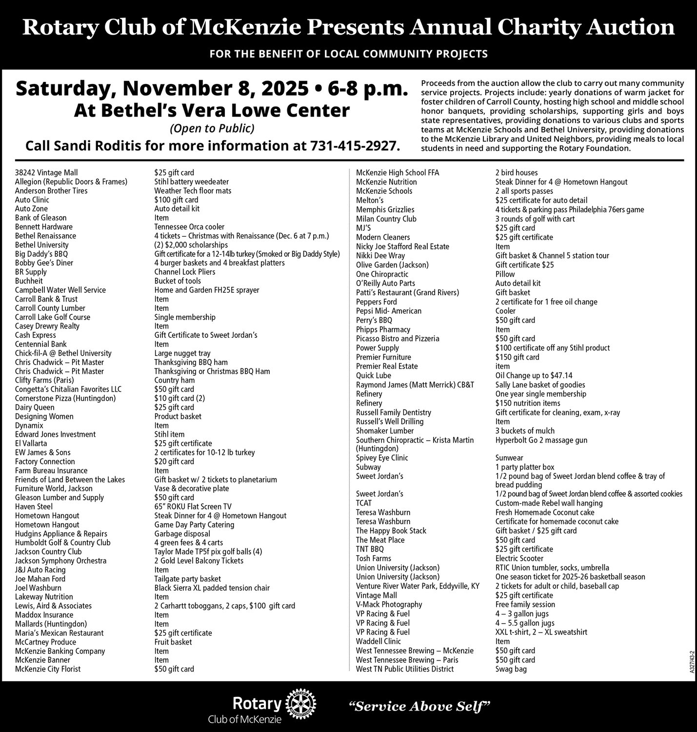 McKenzie Rotary Auction is November 8