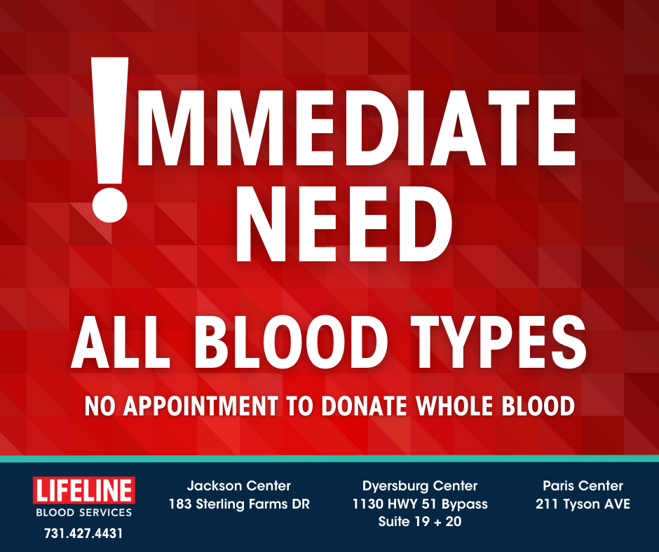 Lifeline Blood Services Announces Immediate Need for All Blood Types