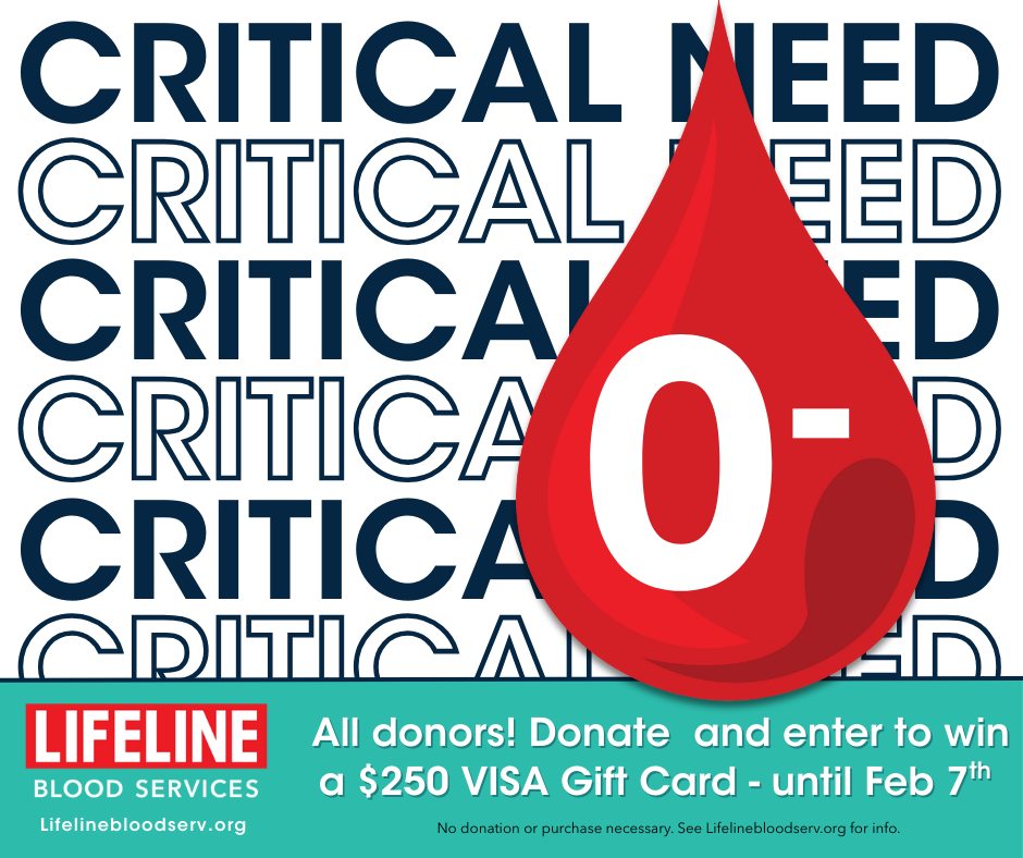 Lifeline Blood Services Issues Critical Appeal for Type O Negative Blood