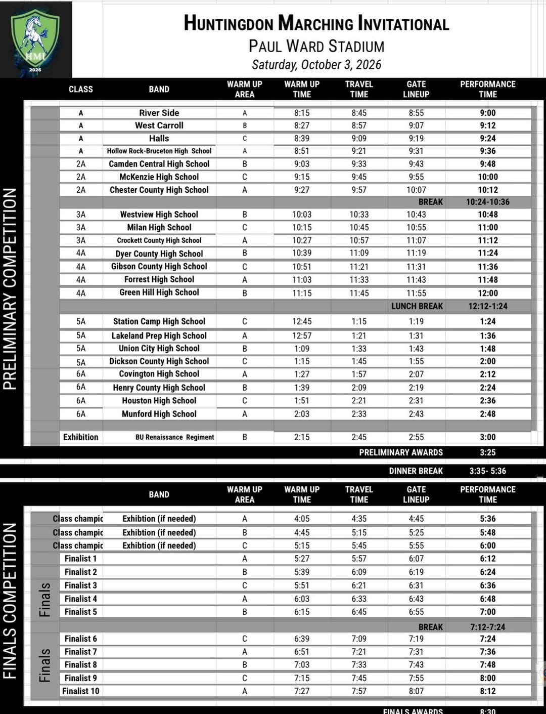 Huntingdon Marching Mustangs to Host Band Competition