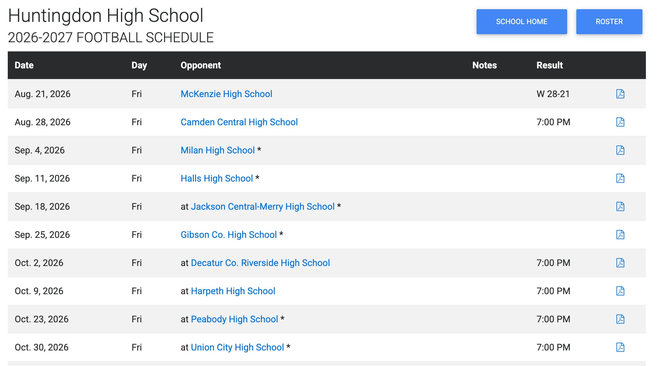 Huntingdon High School Football Schedule 2026