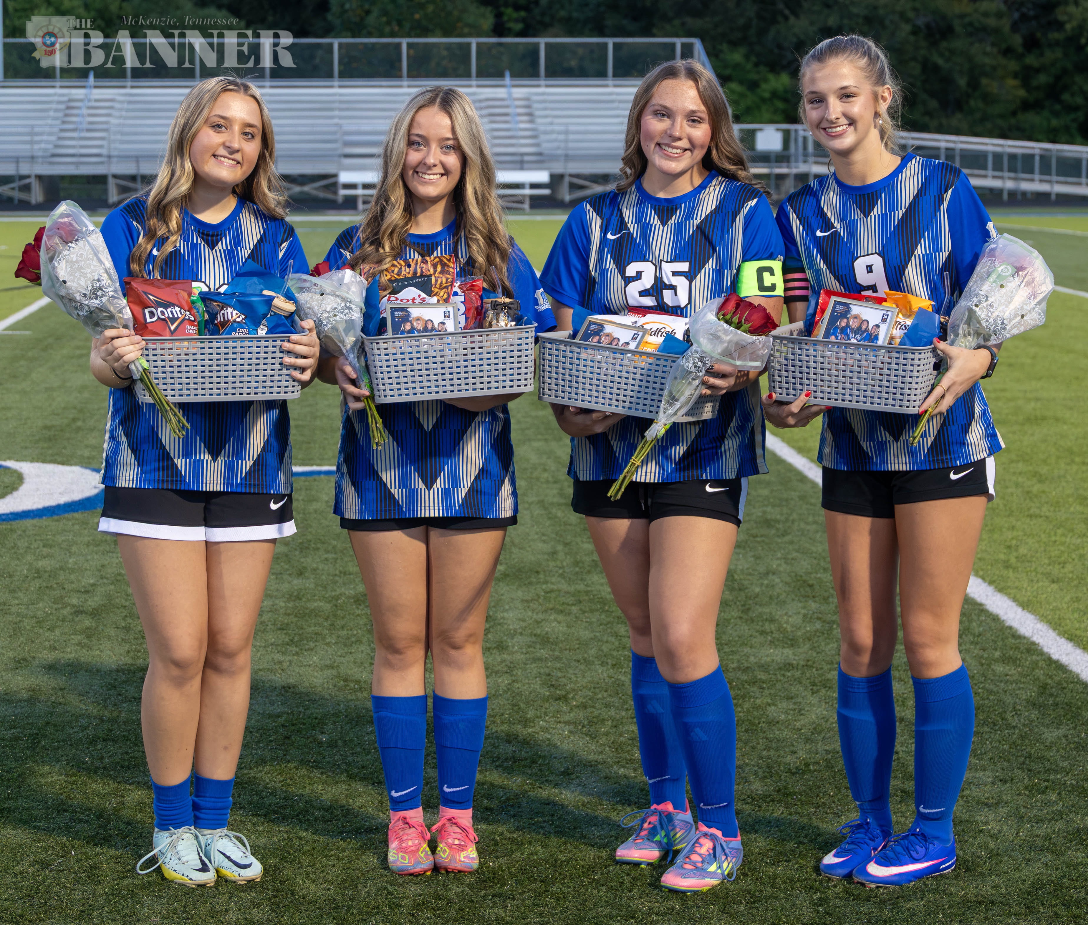 Fillies senior soccer players from left, Mallorie Grice, Macie Grice, Katelyn Brewer, and Abigail Sykes.