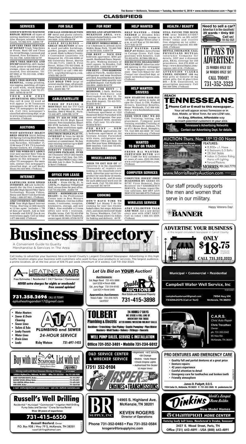 Classifieds - November 6, 2018