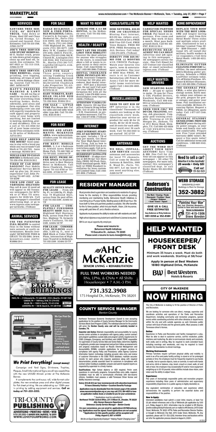 McKenzie Banner Classifieds 7-27-21