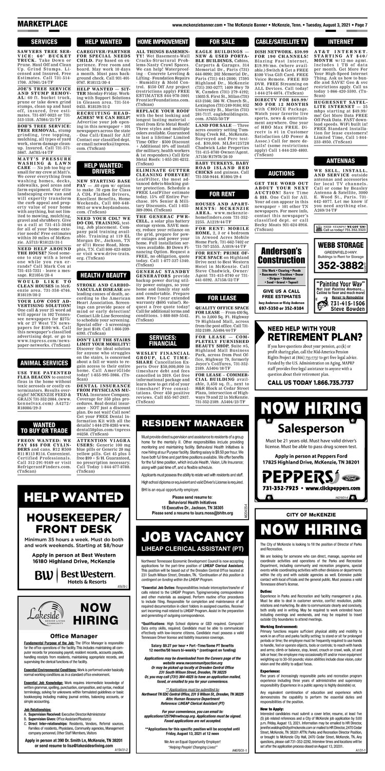 McKenzie Banner Classifieds 8-3-21