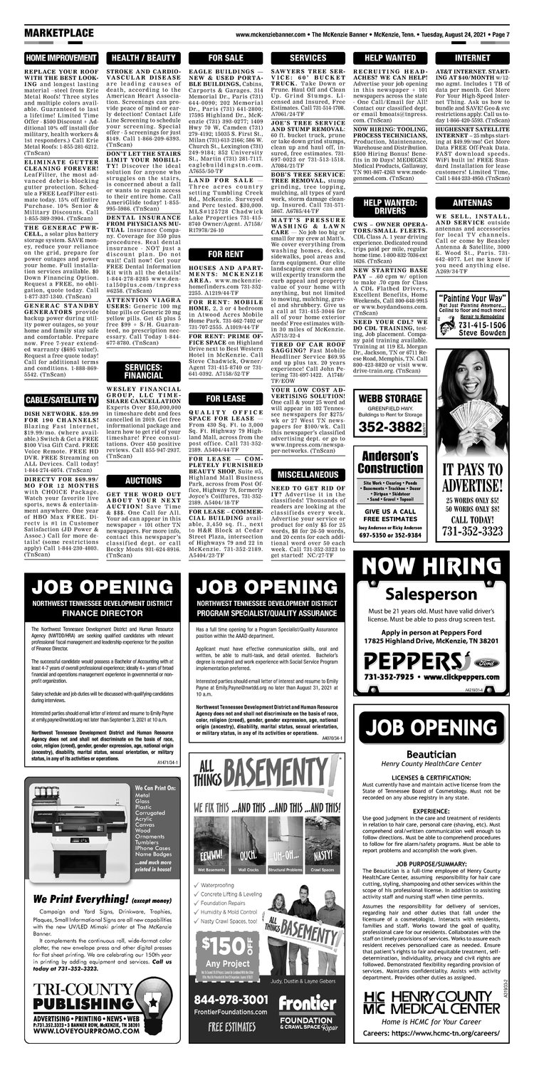 McKenzie Banner Classifieds 8-24-21