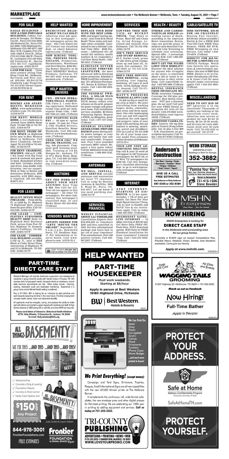 McKenzie Banner Classifieds 8-31-21