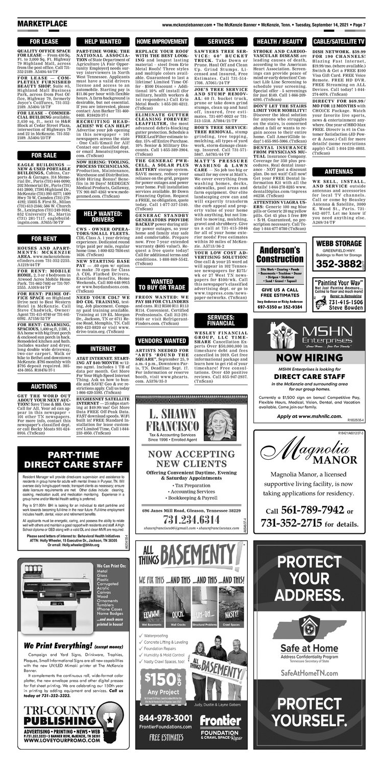 McKenzie Banner Classifieds 9-14-21