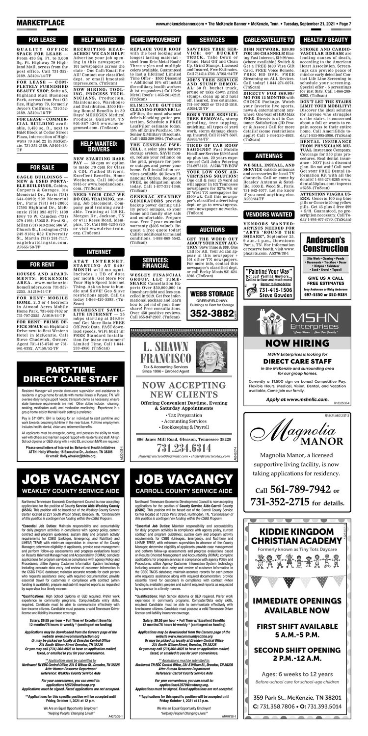 McKenzie Banner Classifieds 9-21-21