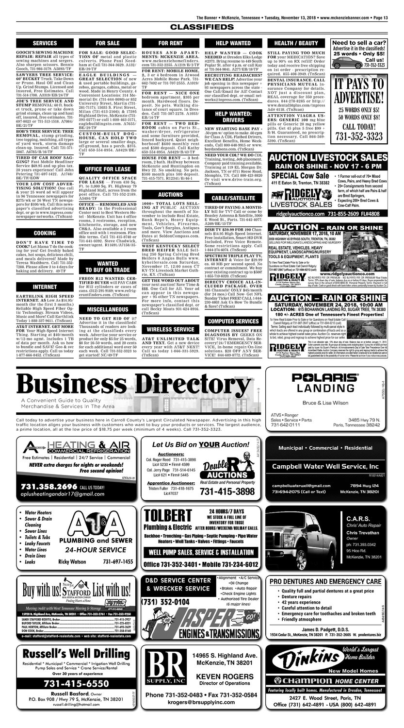 Classifieds - November 13, 2018