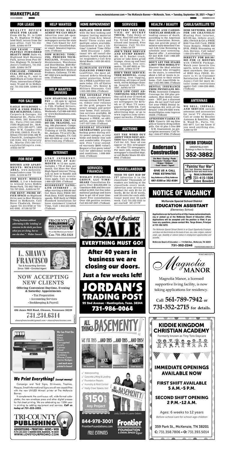 McKenzie Banner Classifieds 9-28-21