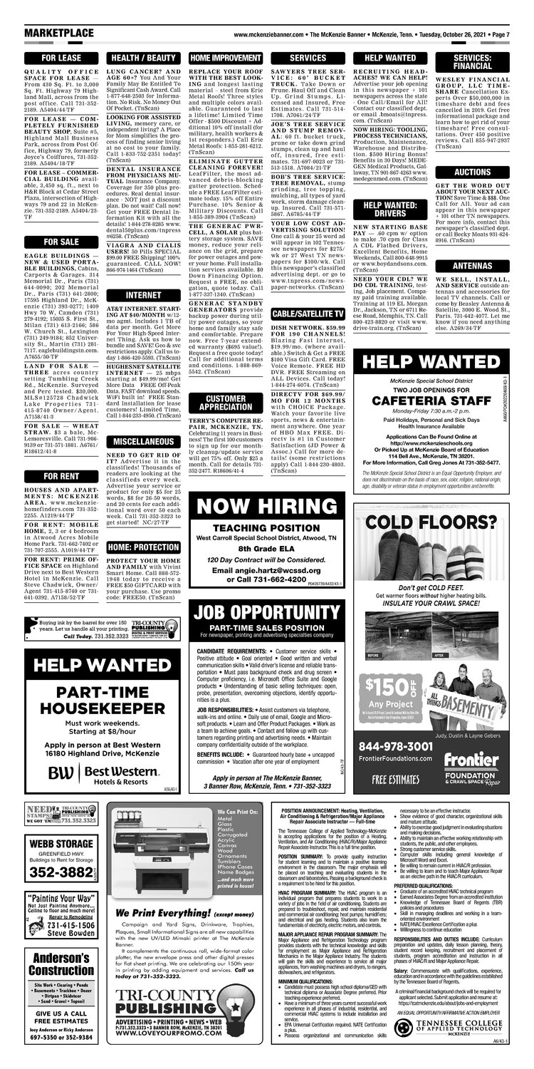 McKenzie Banner Classifieds 10-26-21