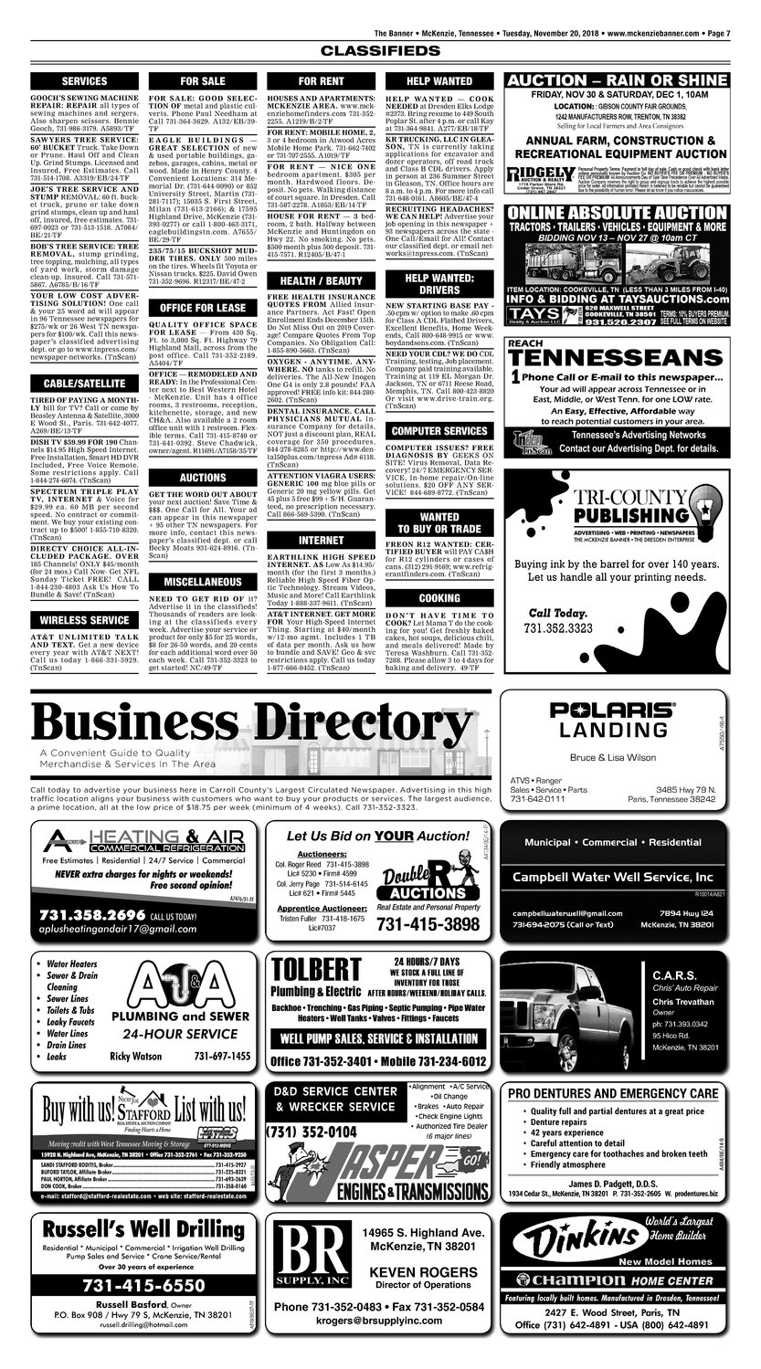 Classifieds - November 20, 2018