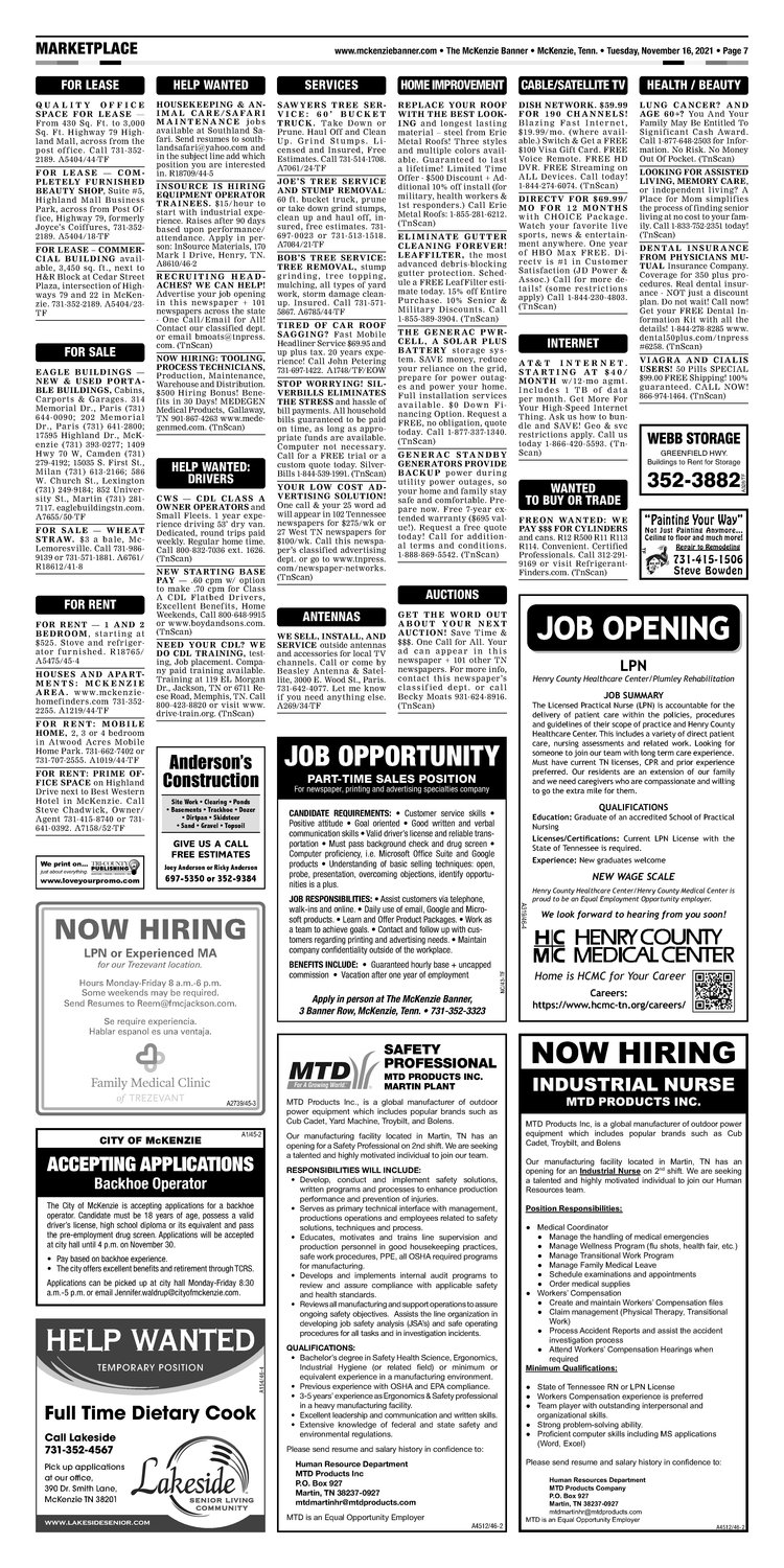 McKenzie Banner Classifieds 11-16-21