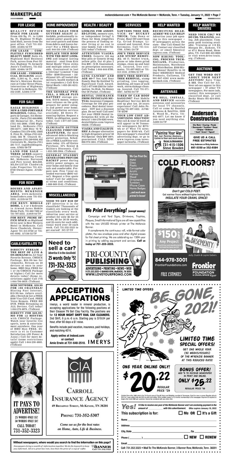McKenzie Banner Classifieds 1-11-22