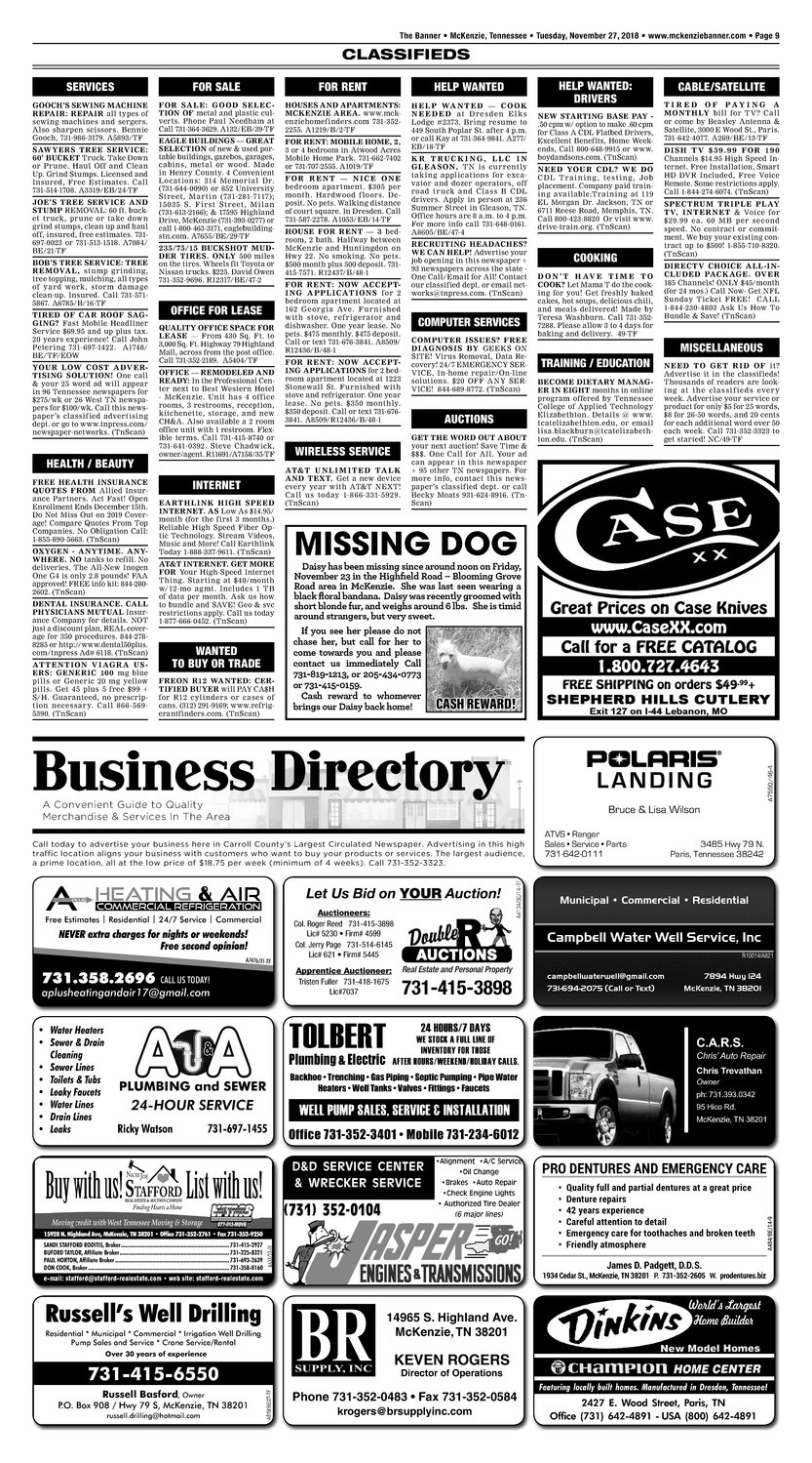 Classifieds - November 27, 2018