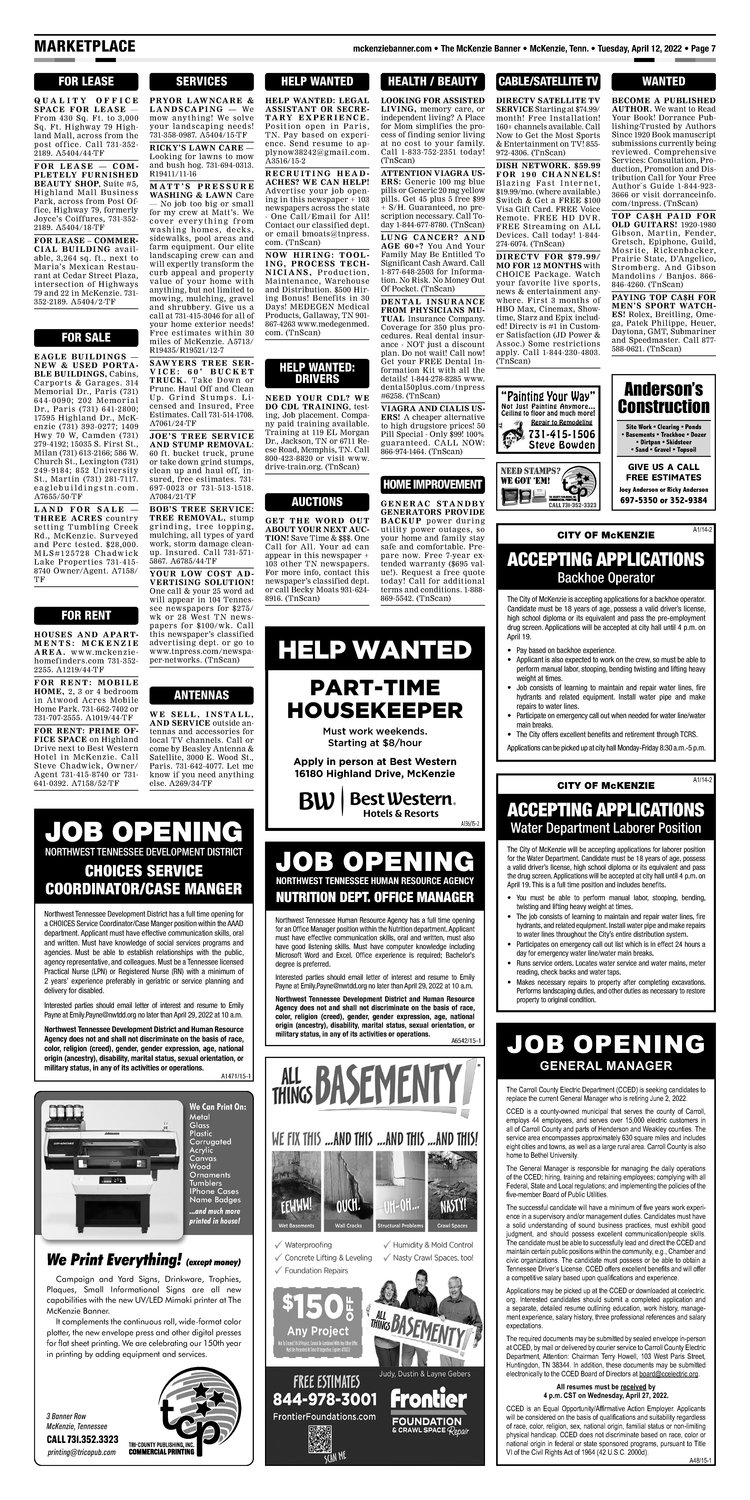 McKenzie Banner Classifieds 4-12-22