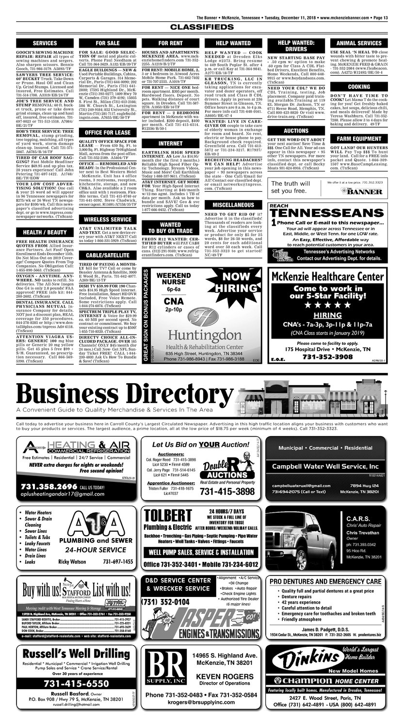 Classifieds - December 11, 2018