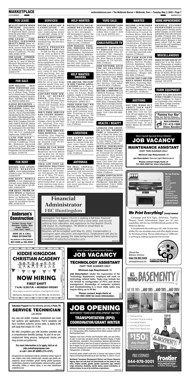 McKenzie Banner Classifieds 5-3-22