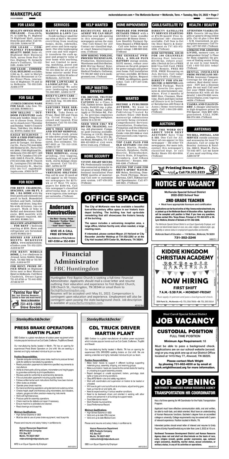 McKenzie Banner Classifieds 5-24-22
