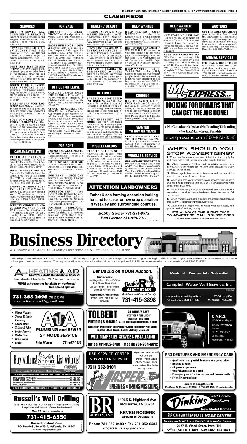 Classifieds - December 25, 2018