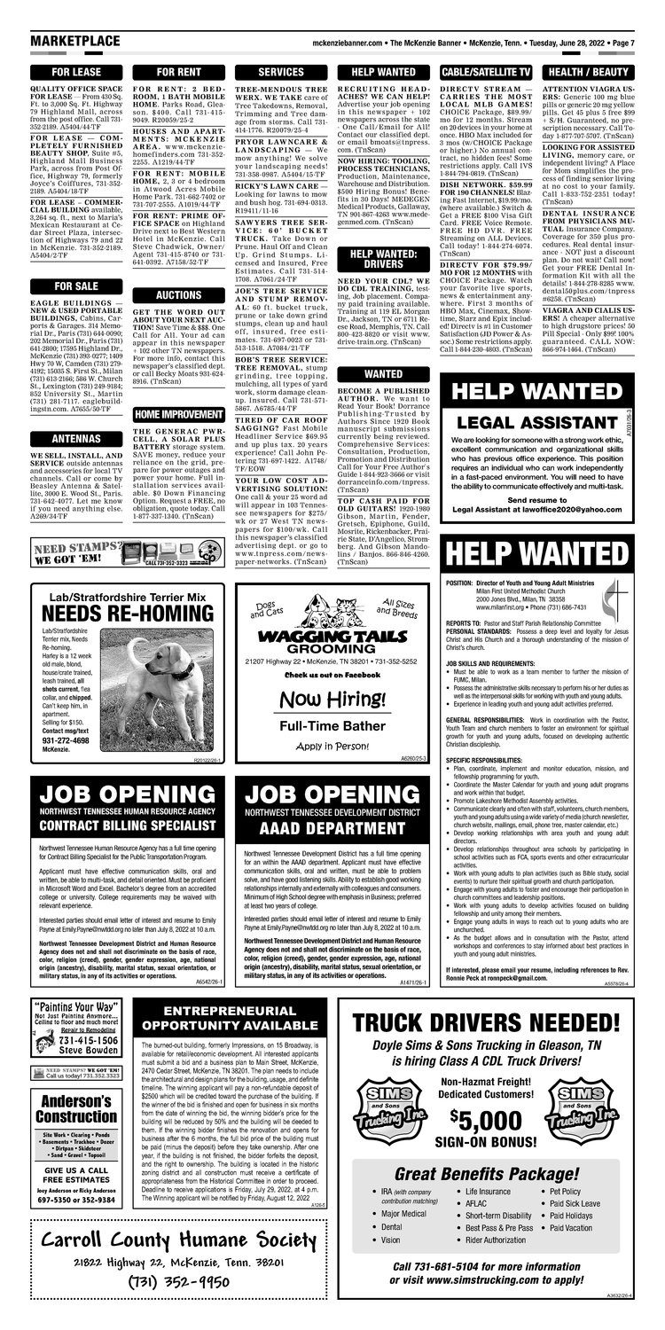 McKenzie Banner Classifieds 6-28-22