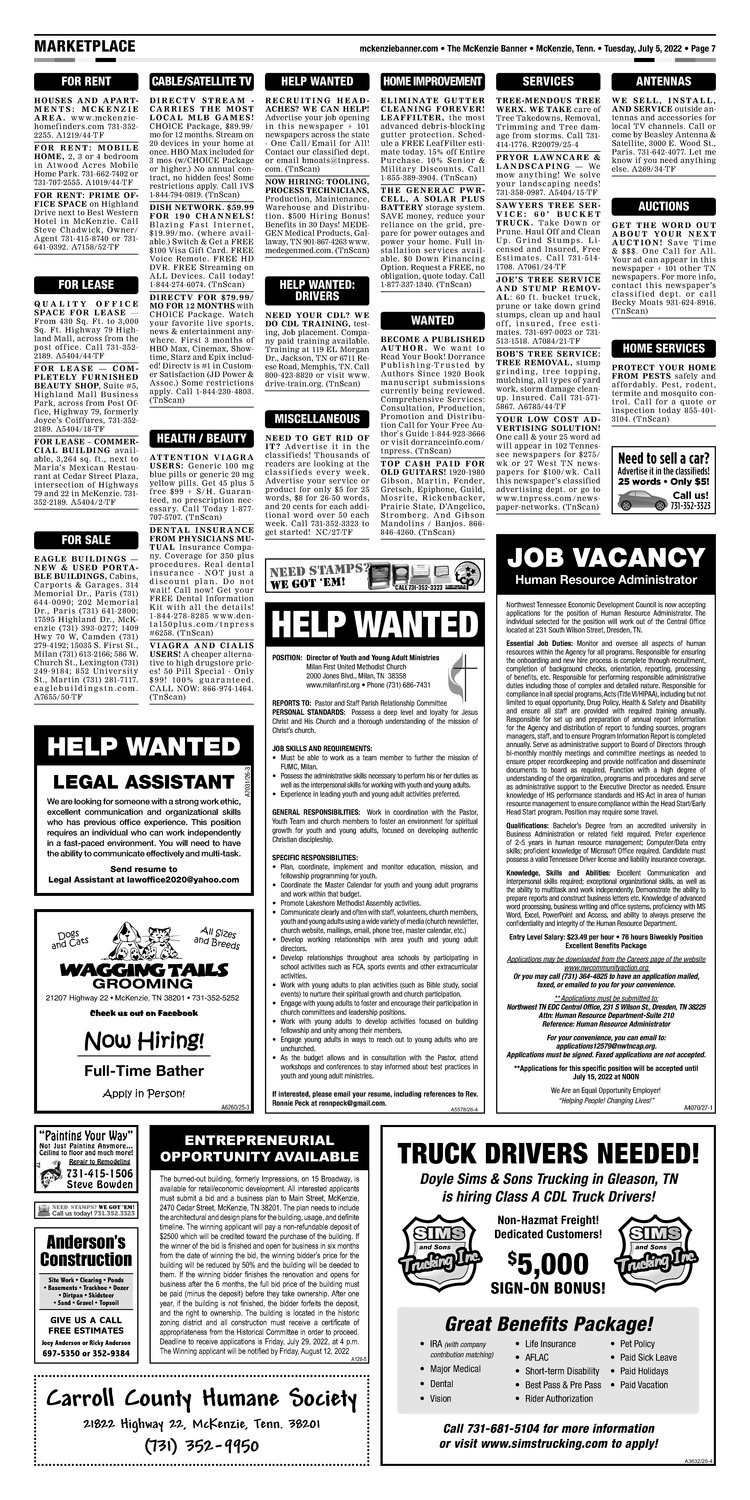 McKenzie Banner Classifieds 7-5-22