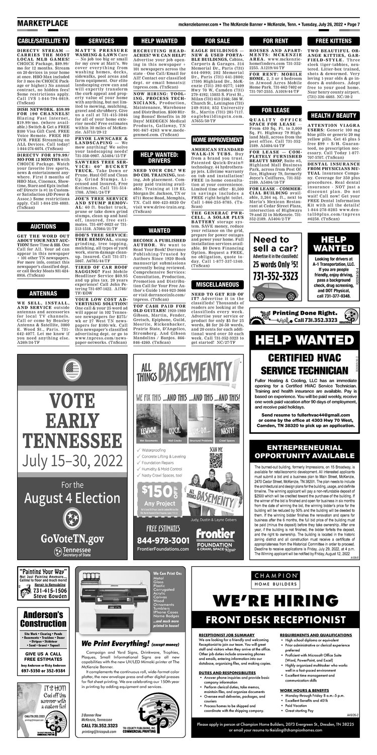 McKenzie Banner Classifieds 7-26-22