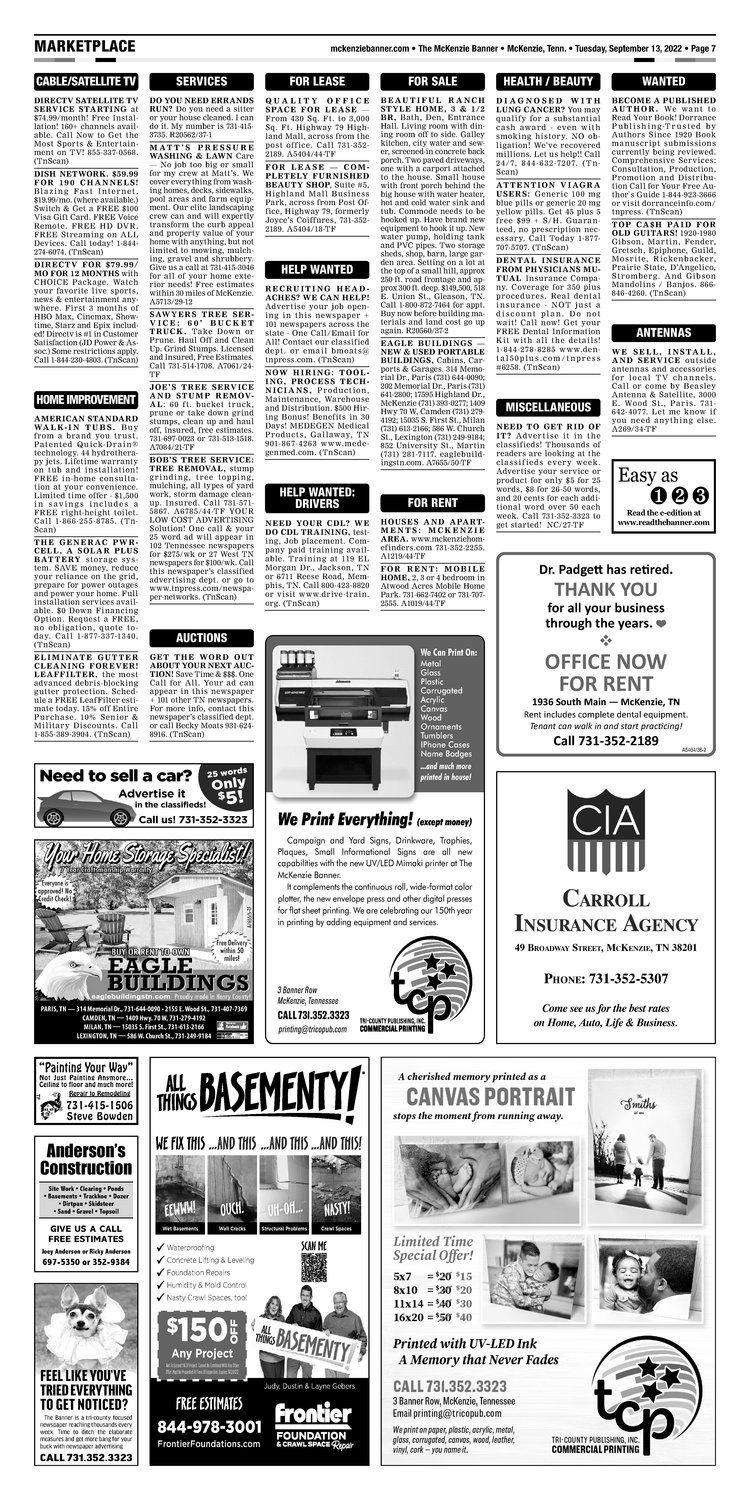 McKenzie Banner Classifieds 9-13-22
