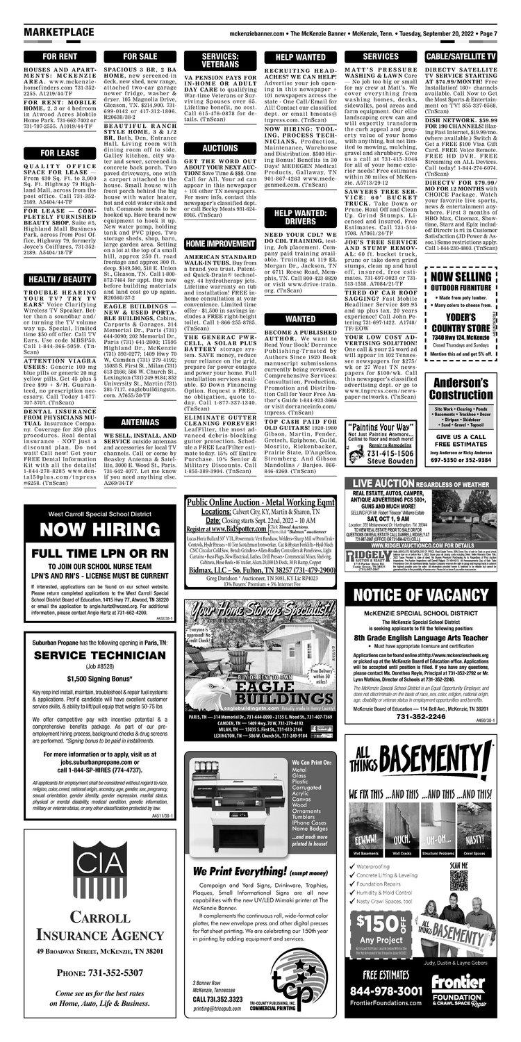 McKenzie Banner Classifieds 9-20-22
