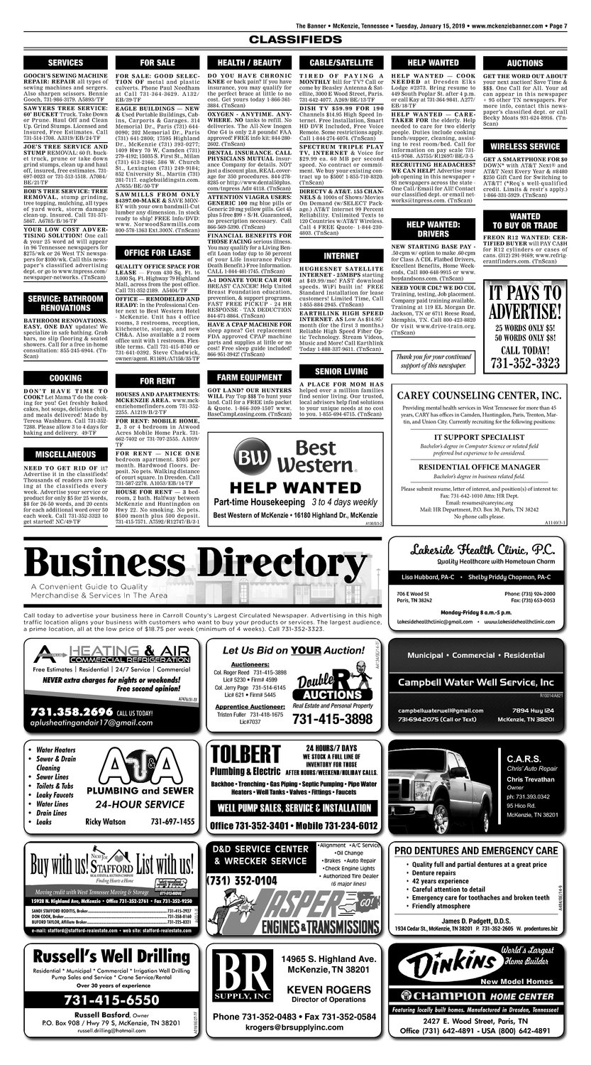 Classifieds - January 15, 2019