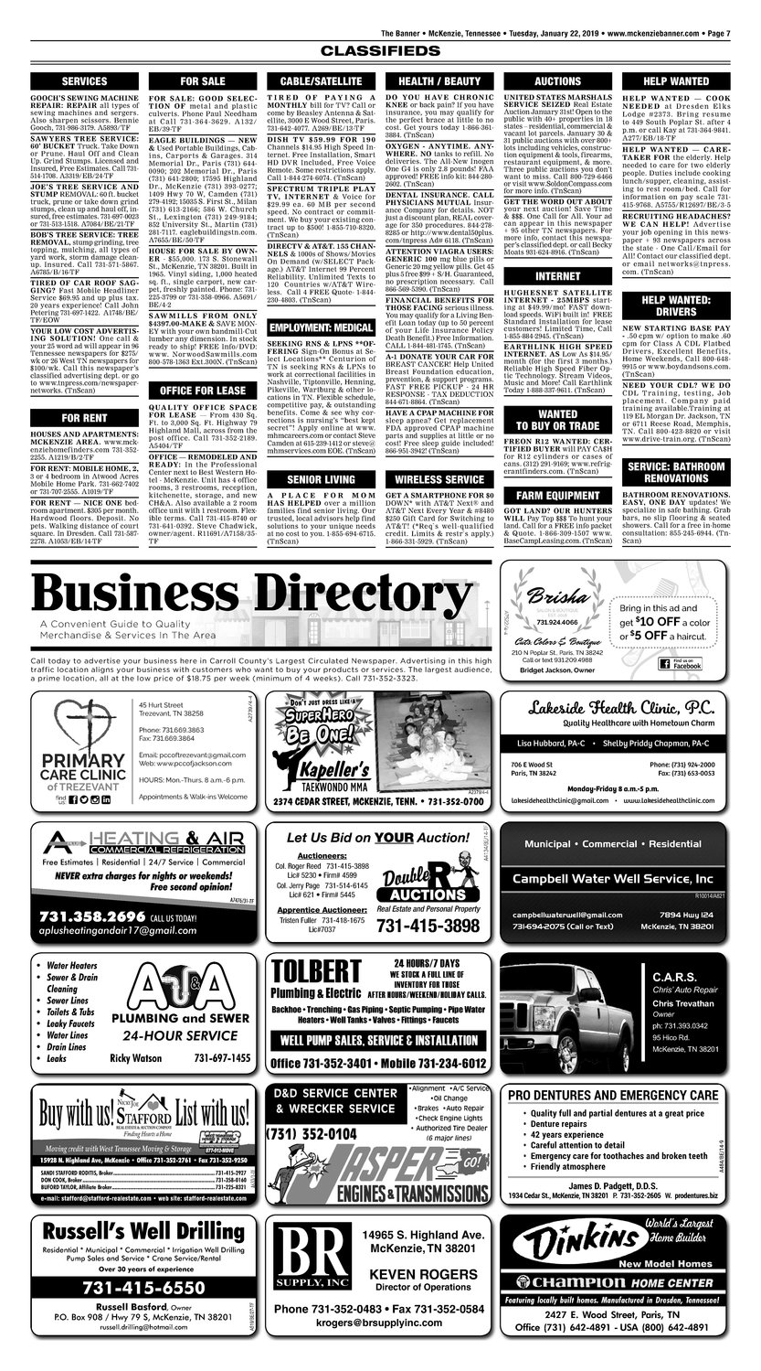 Classifieds - January 22, 2019