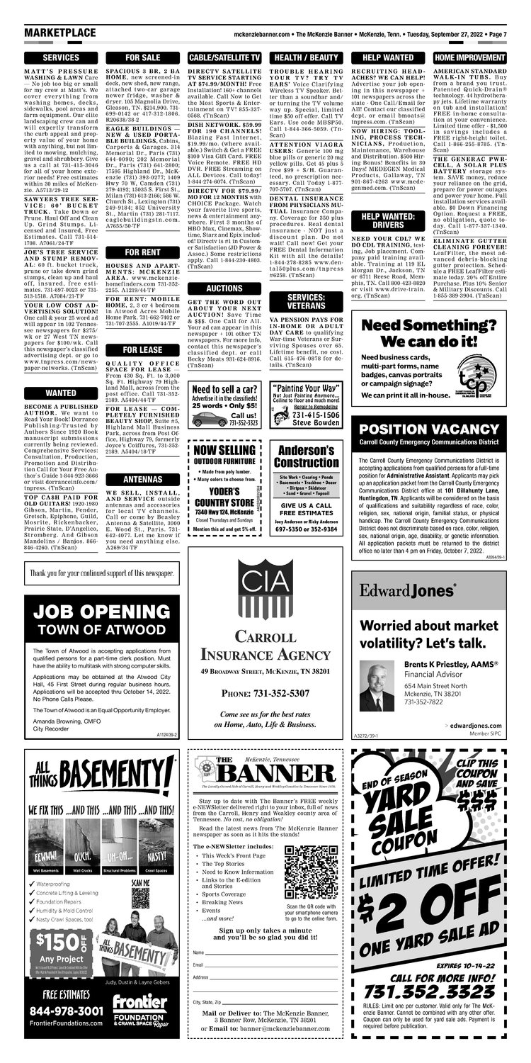 McKenzie Banner Classifieds 9-27-22
