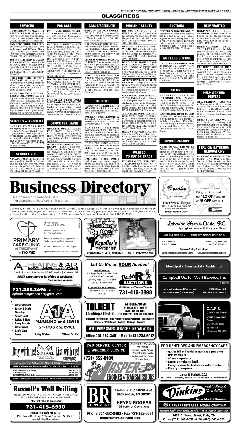 Classifieds - January 29, 2019