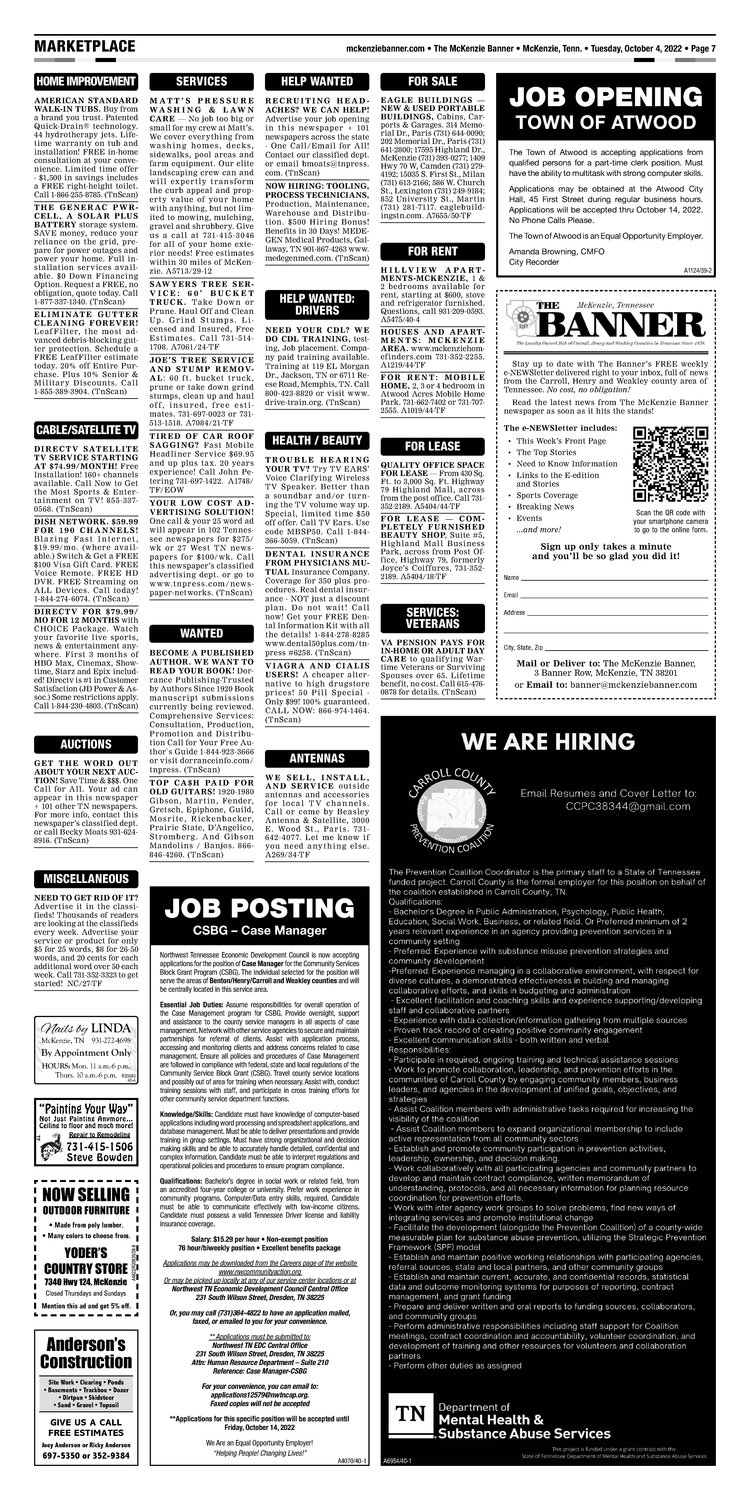 McKenzie Banner Classifieds 10-4-22