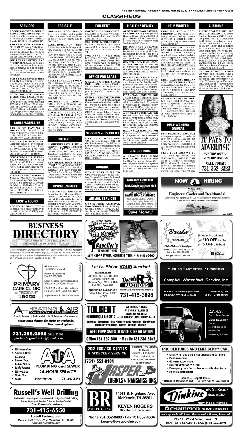 Classifieds - February 12, 2019