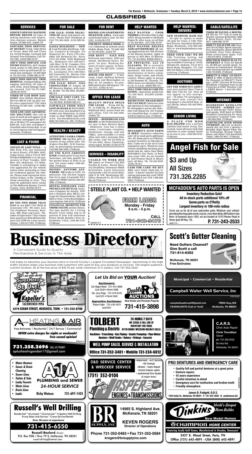 Classifieds - March 5, 2019
