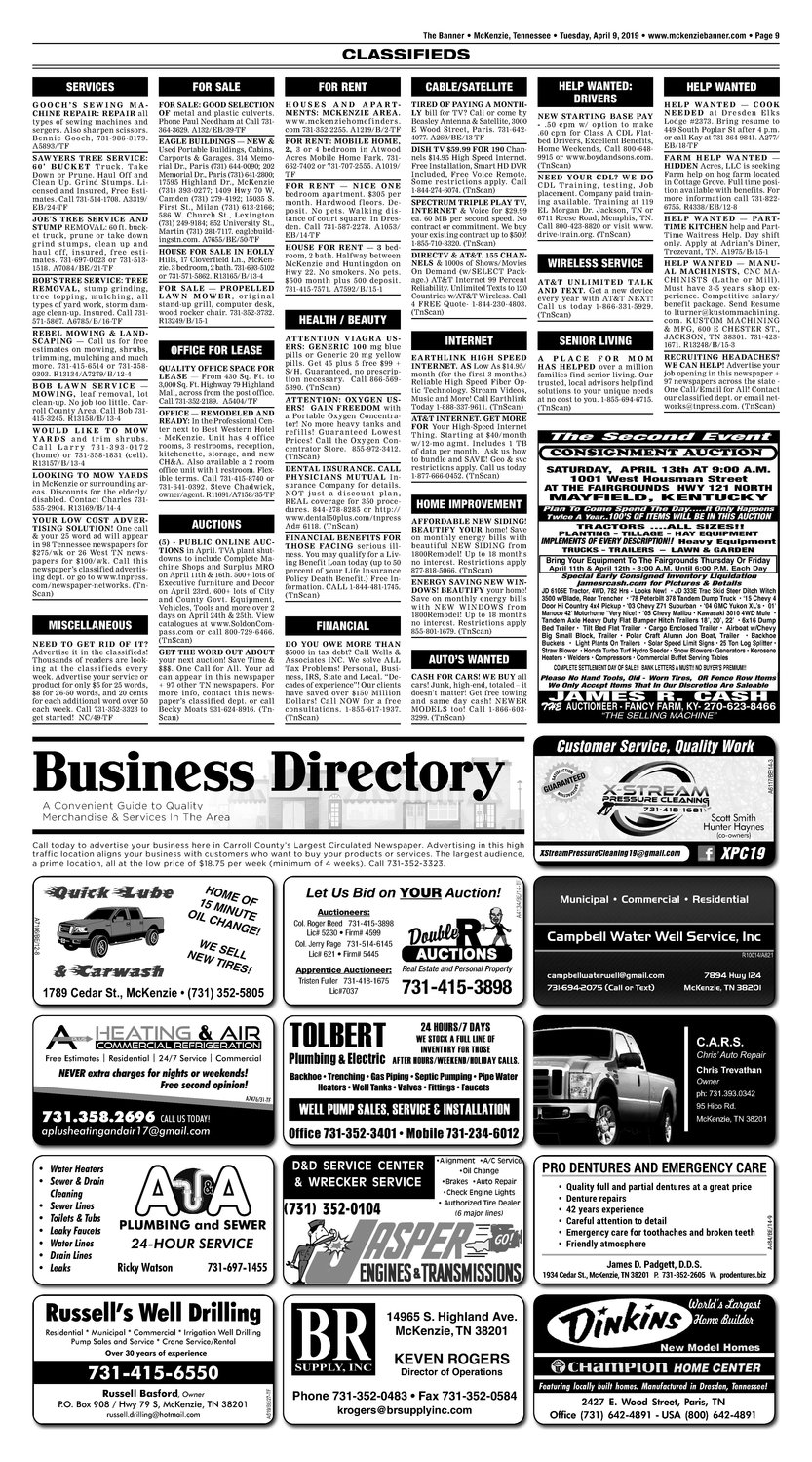 Classifieds - April 9, 2019
