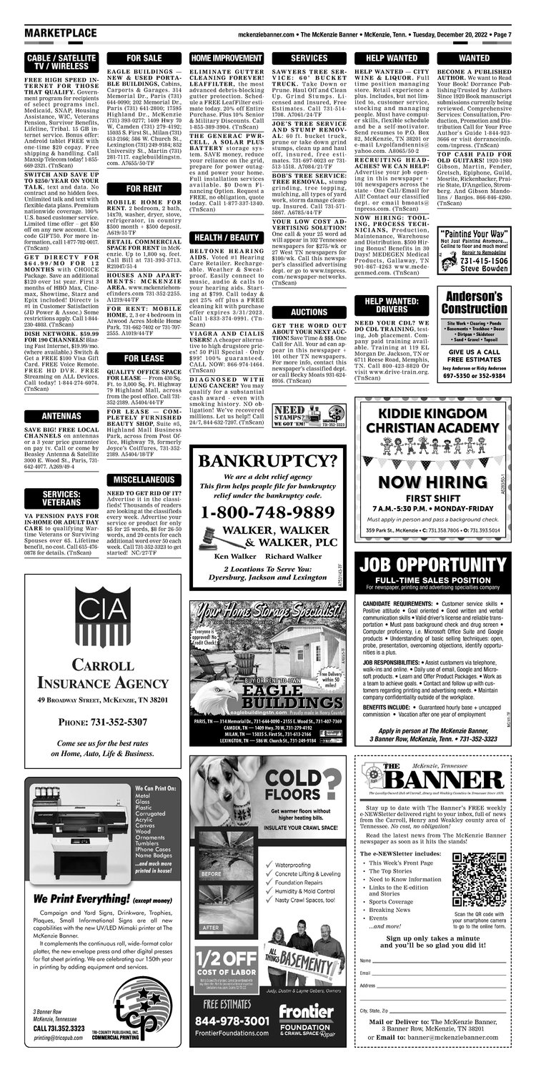 McKenzie Banner Classifieds 12-20-22
