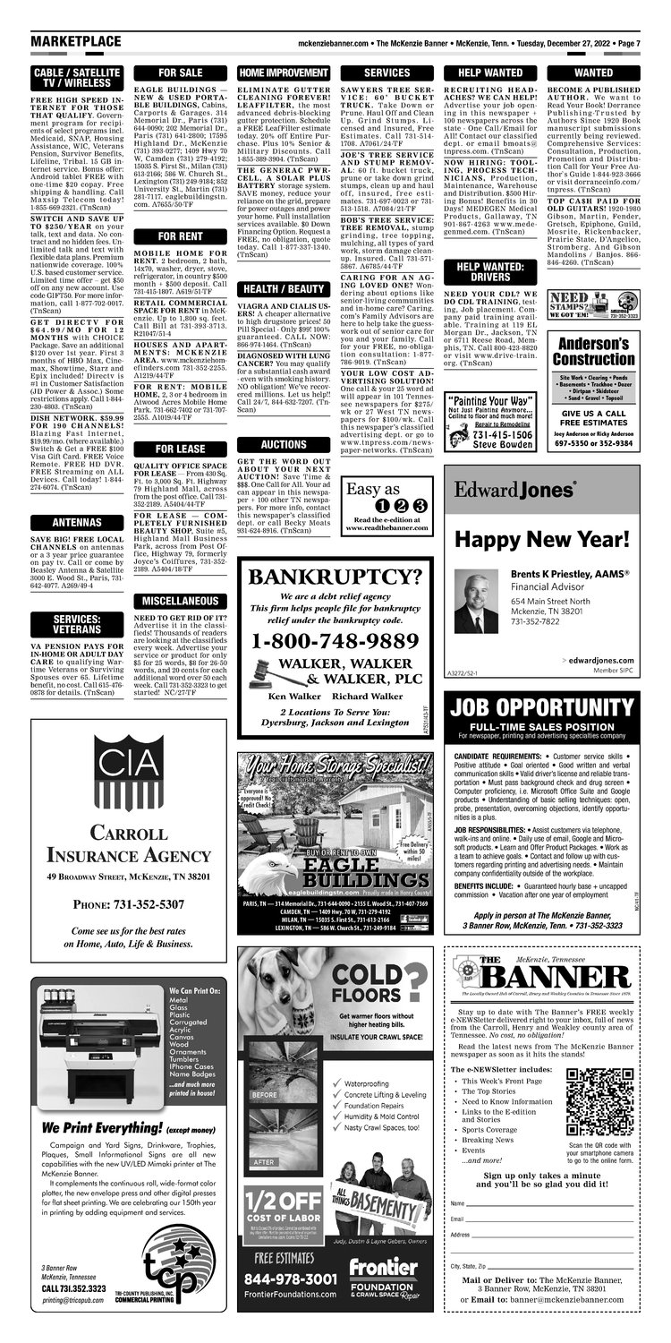 McKenzie Banner Classifieds 12-27-22