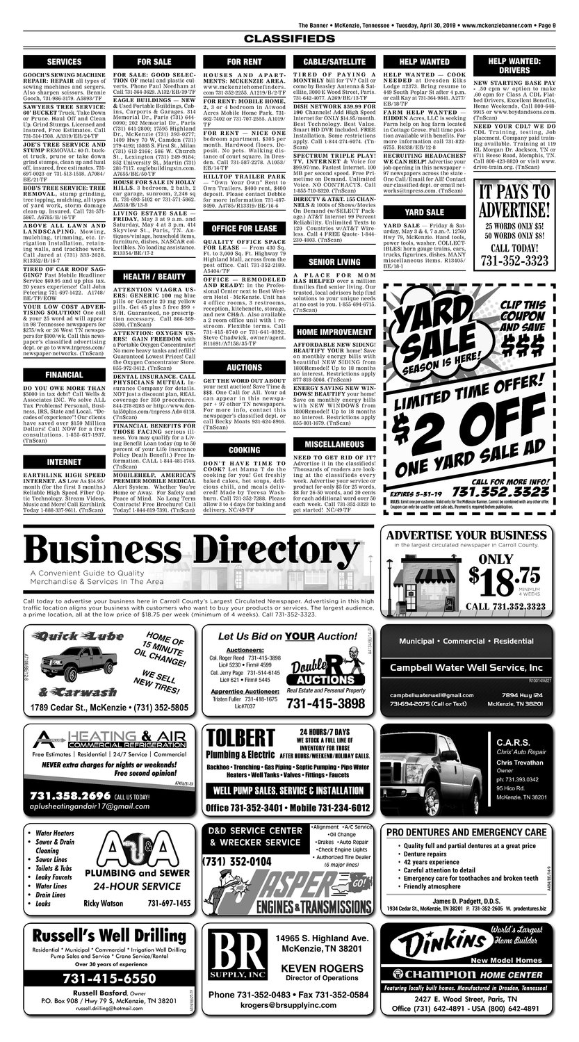 Classifieds - April 30, 2019