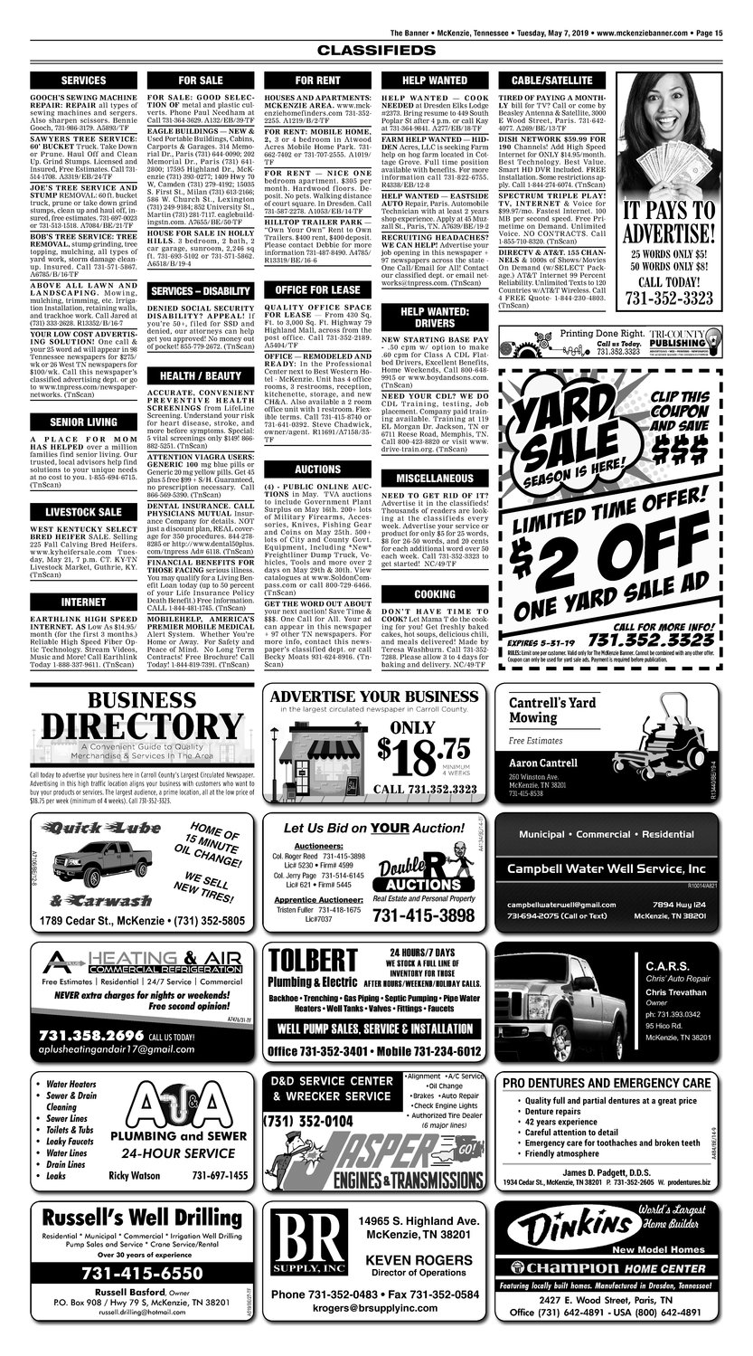Classifieds - May 7, 2019