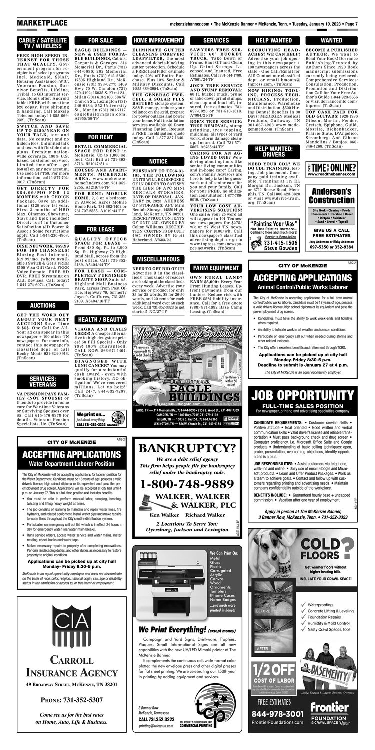 McKenzie Banner Classifieds 1-10-23