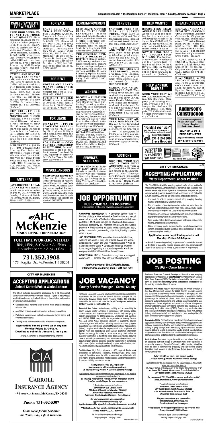 McKenzie Banner Classifieds 1-17-23