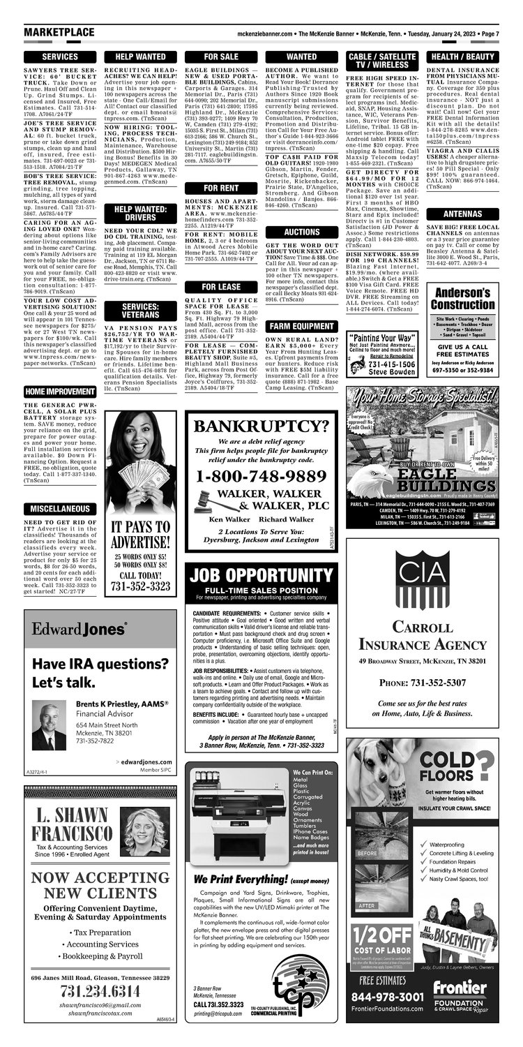 McKenzie Banner Classifieds 1-24-23