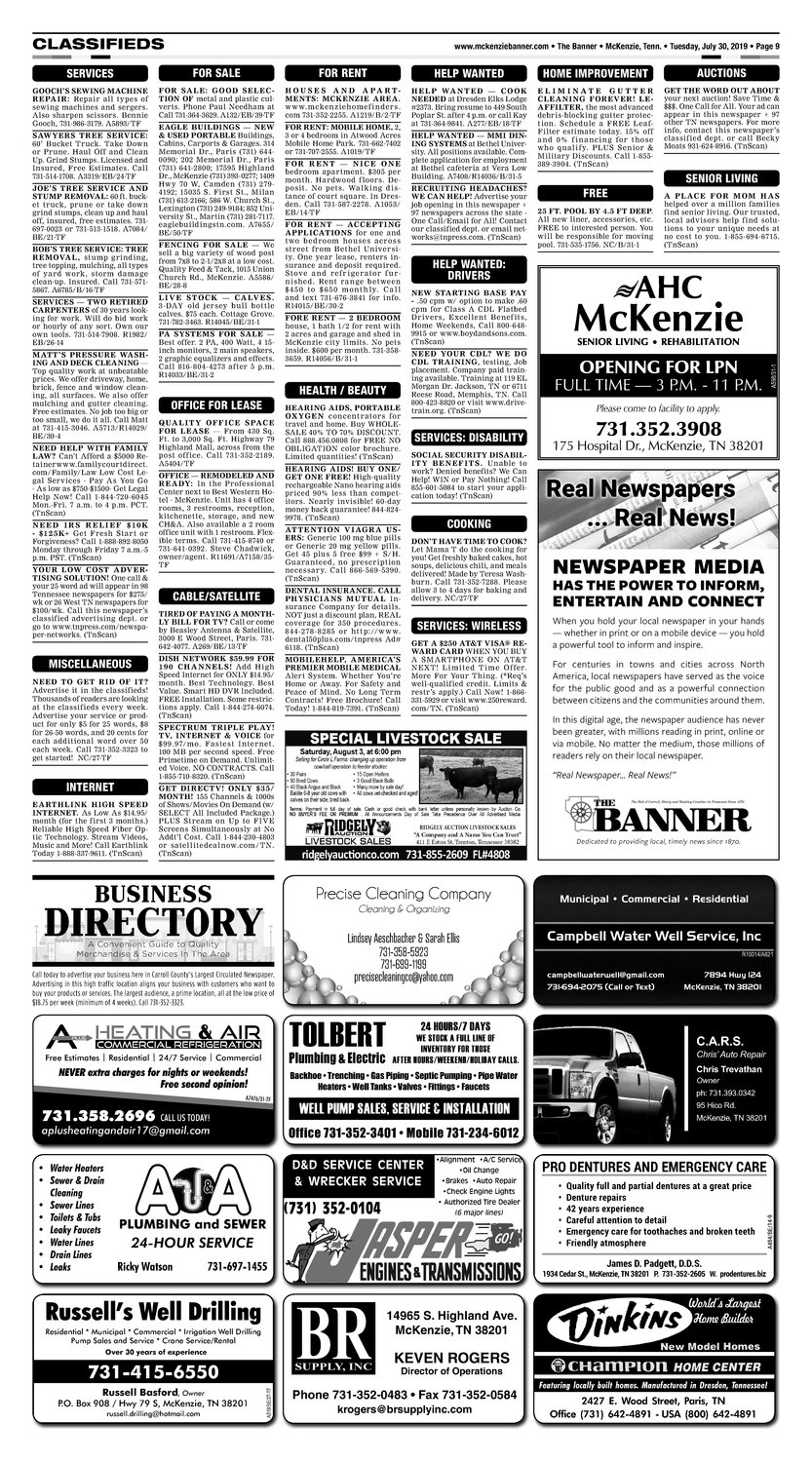 Classifieds - July 30, 2019