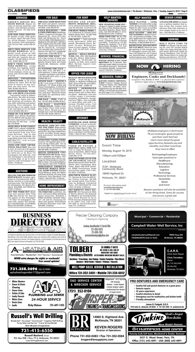 Classifieds - August 6, 2019
