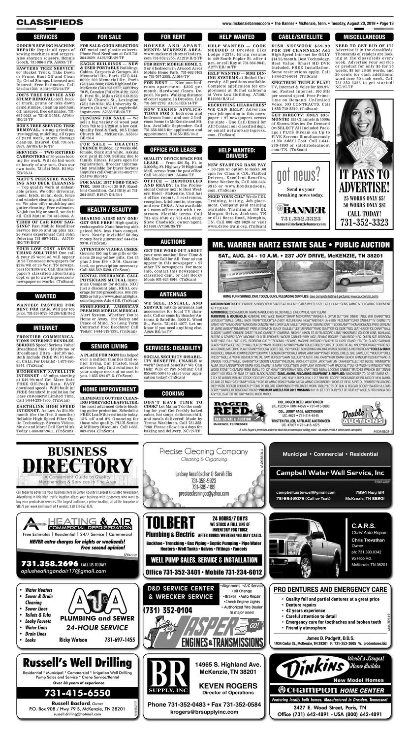 Classifieds - August 20, 2019