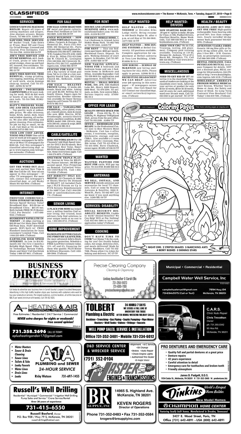 Classifieds - August 27, 2019